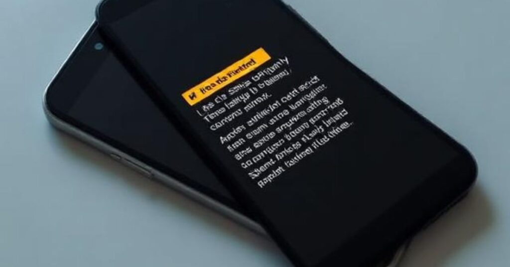 Smartphone displaying short storytelling caption with highlighted first line hook, clean minimal design, soft lighting”